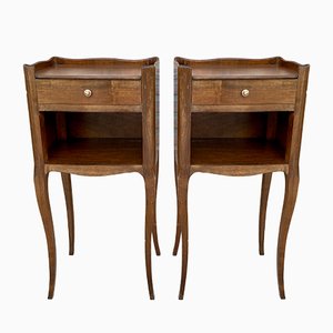 French Walnut Nightstands with Drawer & Open Shelf, 1950s, Set of 2