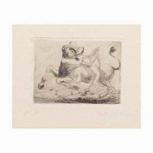 Bertha Martini - Nude and Bull - Etching on Paper - 1980s