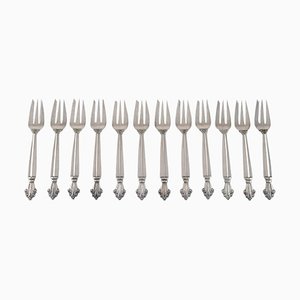 Gebäckgabeln aus Sterlingsilber von Georg Jensen Acanthus, 12er Set