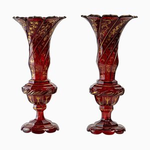 Dark Red Bohemian Crystal Vases, Set of 2
