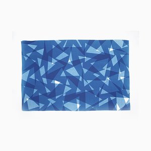 Impresión de estampado geométrico con triángulos, cianotipo de papel recortado en azul, 2021