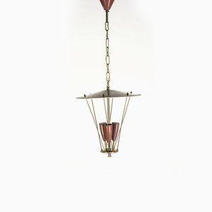 Metal and Brass 3-Light Ceiling Lamp, 1950s