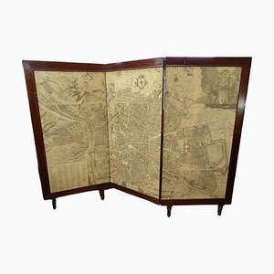 Arts & Crafts Wooden Screen with Madrid Map Engraving