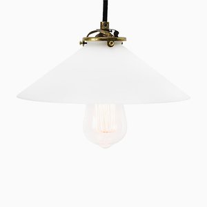 Mid-Century French Opaline Glass & Brass Ceiling Lamp