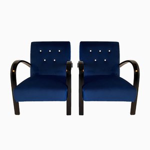 Italienische Blaue Art Deco Sessel, 1930er, 2er Set