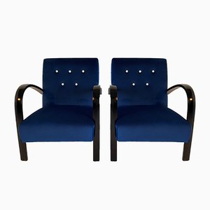 Italienische Blaue Art Deco Sessel, 1930er, 2er Set