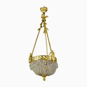 French Neoclassical Style Bronze and Crystal Glass Chandelier, 1920s