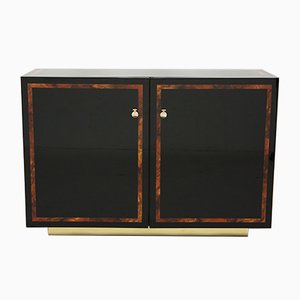 Black Lacquered Glass and Brass Buffet by Jean Claude Mahey for Maison Roméo, 1970s