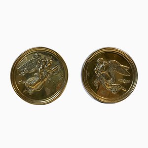 Victorian Brass Wall Plaques, Set of 2