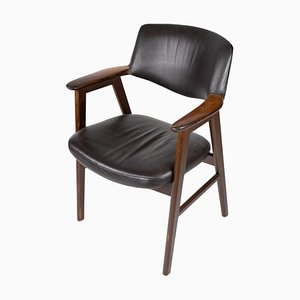 Danish Armchair in Rosewood and Black Leather, 1976