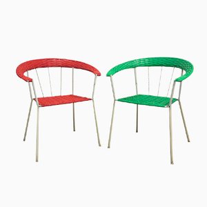 Set of German Vintage Garden Chairs in Red & Green