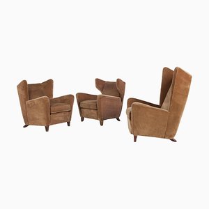 Velvet Lounge Chairs Attributed to Melchiorre Bega, Italy, 1950s, Set of 3