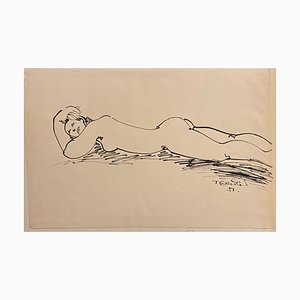 Tibor Gertler, Nude Lying Down, Ink Drawing, 1951