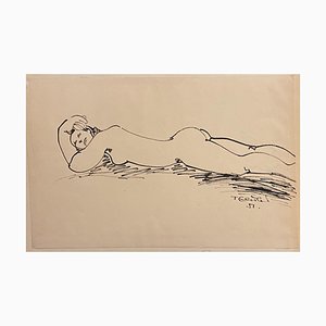 Tibor Gertler, Nude sdraiato a terra, Disegno ad inchiostro, 1951