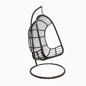Hängender Vintage Rattan & Bambus Egg Chair