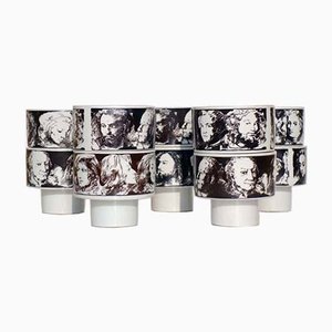 Scodelle in ceramica bianche e nere di Pietro Annigoni per Porcellane Eva Sud, anni '60, set di 10