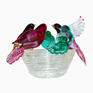 Nest with 5 Birds in Murano Glass by Valter Rossi for VRM