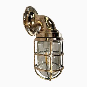 Bronze Wandlampe mit Käfig & Glasschirm von Crouse Hinds, 1960er