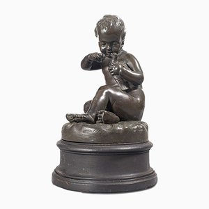 Estatua antigua de bronce de Putto, Francia, finales del siglo XIX
