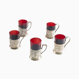 Set da tavola antichi in argento e vetro, set di 11