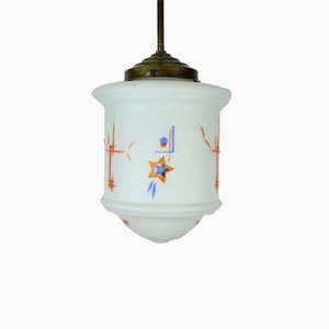 Geometric Art Deco Sprayed Effect Glass Hanging Lamp, 1920s