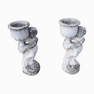 Neoclassical Stone Garden Statues with Vases, 1930s, Set of 2