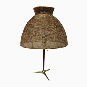 Austrian Brass, Wood & Cord Table Lamp with Crow's Foot, 1950s