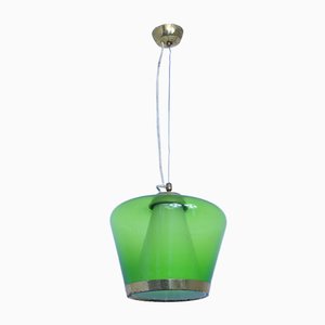 Mid-Century Deckenlampe aus grünem Glas
