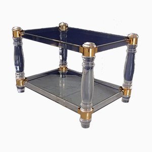 Tables d'Appoint Vintage en Acrylglas, Laiton et Verre, Set de 2