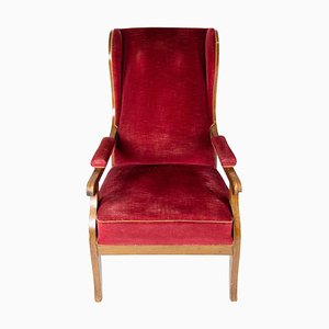 Roter Armlehnstuhl aus Samt und Mahagoni von Frits Henningsen