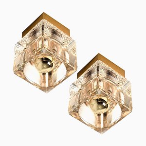 Lampade da parete o soffitto in ottone con cubetti in vetro di Peill & Putzler, anni '70