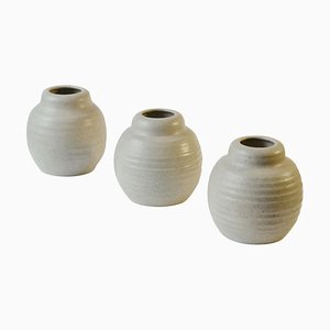 Oat White Ceramic Studio Pottery Vases, Set of 3