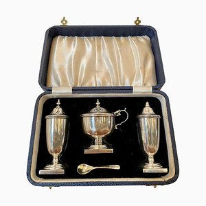 Antique Cased Sterling Silver Condiment Set, Set of 4