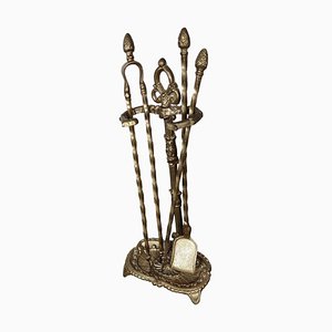 Italian Three-Piece Brass Acorn Fire Tool Set with Stand, 1960s