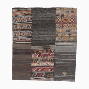 Tapis Oushak Vintage Tissé Kilim en Laine Noire, Turquie, 6x7