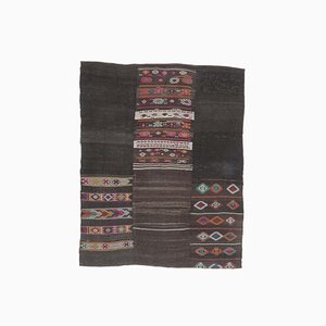 Tapis Kilim Oushak Vintage Fait à la Main en Laine Noire, Turquie, 6x8m