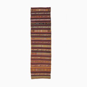 4 × 13 Türkischer Vintage Kilim Ouschak Handgewebter Flachgewebe Teppich aus Wolle