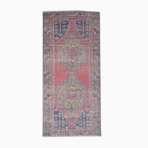 4x9 Vintage Turkish Oushak Handmade Wool Carpet in Red