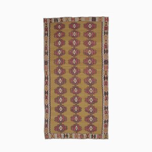 Tapis Kilim Vintage 7x15 Oushak en Laine Fait Main en Laine, Turquie