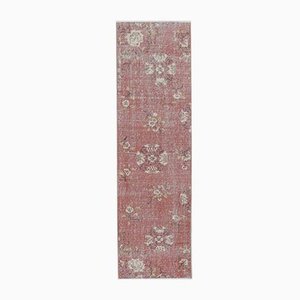 Tapis de Couloir Oushak 3x9 Vintage Fait à la Main en Laine Rouge, Turquie