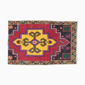 1x2 Vintage Turkish Oushak Handmade Wool Rug or Doormat