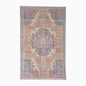 Tapis 4x7 Vintage Moyen-Orient Oushak Fait Main en Laine Orange