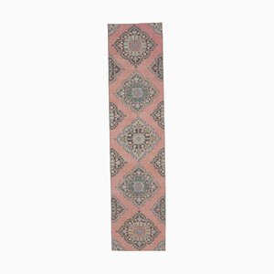 Tapis de Couloir Oushak 3x10 Vintage Fait Main en Laine Rose