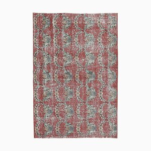 Tapis Oushak 3x5 Vintage Fait Main en Laine Rouge, Turquie