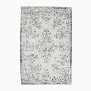 Tapis Oushak 7x10 Vintage Fait Main en Laine Beige, Turquie