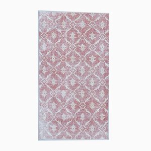 Tappeto Oushak vintage fatto a mano in lana rossa e beige, Ikat, Turchia