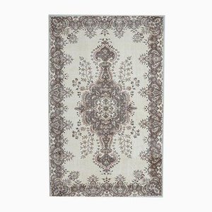 Tapis Oushak 7x11 Vintage Fait Main en Laine Beige, Turquie