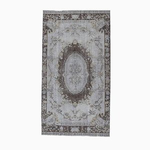 Alfombra Oushak oriental turca vintage 5x9 de lana gris