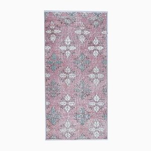 Tapis Oushak 3x5 Vintage Fait Main en Laine Rose Floraison, Turquie