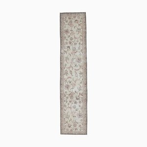 Tapis de Couloir Oushak 3x11 Vintage Fait Main en Laine Beige, Turquie